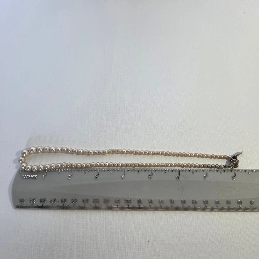 Tammey Jewels Faux Pearl Necklace Cream Graduated Rhinestone Clasp